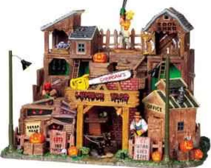 95802 - Chainsaw's Lumber Yard With 4.5V Adaptor - Lemax Spooky Town Halloween Village Houses & Buildings