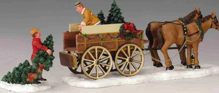 43451 - Christmas Tree Wagon, Set Of 2 - Lemax Christmas Village Table Pieces