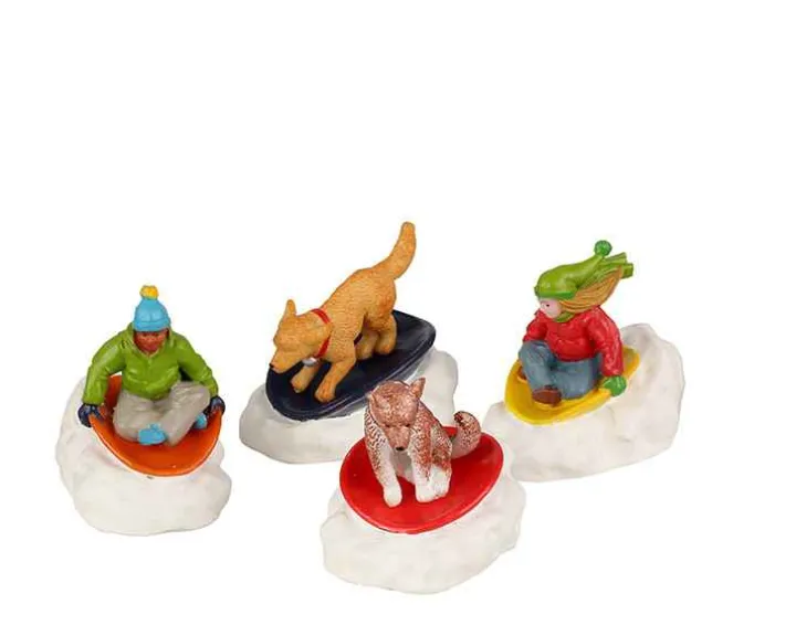 22121 - Dog Snow Saucer Fun, Set Of 4 - Lemax Christmas Village Figurines