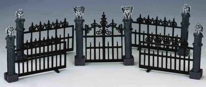44139 - Gargoyle Fence, Set Of 5 - Lemax Spooky Town Halloween Village Accessories