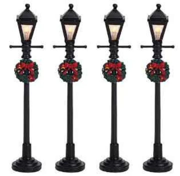 64498 - Gas Lantern Street Lamp, Set Of 4, Battery-Operated (4.5V) - Lemax Christmas Village Misc. Accessories