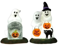 24934 - Happy Halloween Ghosts, Set Of 2, Battery-Operated (4.5-Volt) - Lemax Spooky Town Halloween Village Accessories