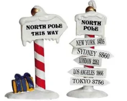 64455 - North Pole Signs, Set Of 2 - Lemax Christmas Village Misc. Accessories