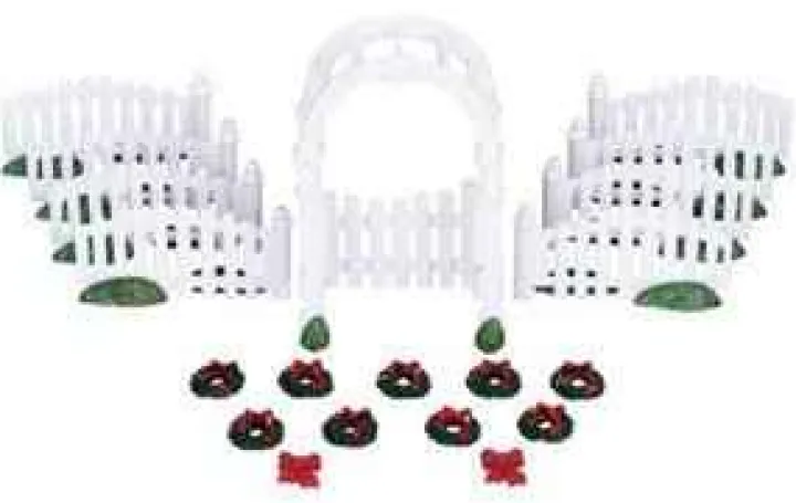 04233 - Plastic Arbor & Picket Fences With Decorations, Set Of 20 - Lemax Christmas Village Accessories