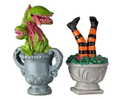 24946 - Spooky Planter Urns, Set Of 2 - Lemax Spooky Town Halloween Village Accessories