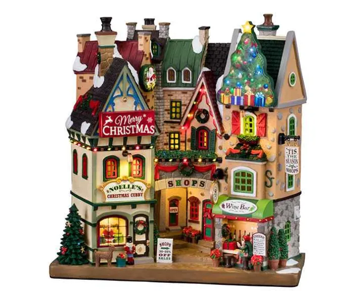 15804 - Tis The Season Shops, Battery-Operated (4.5-Volt) - Lemax Christmas Village Facades