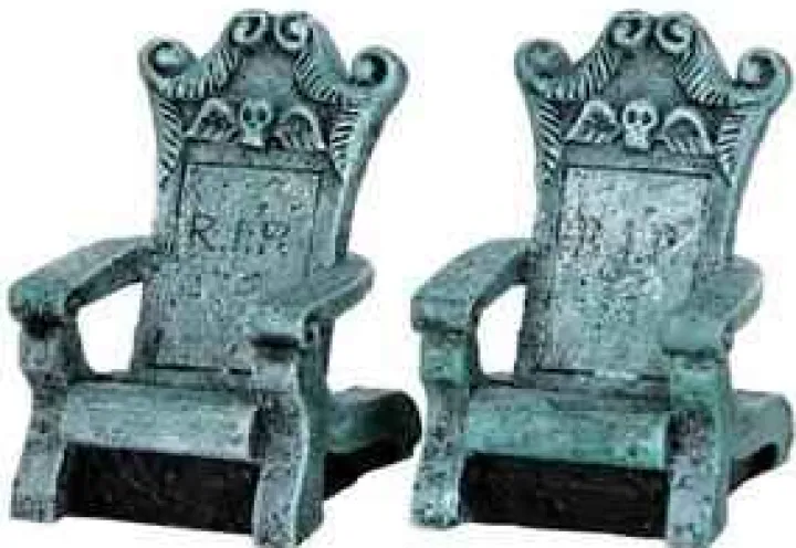 34615 - Tombstone Chairs, Set Of 2 - Lemax Spooky Town Halloween Village Accessories