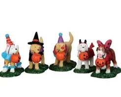 52301 - Trick Or Treating Dogs, Set Of 5 - Lemax Spooky Town Figurines