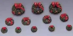 34957 - Wreaths With Red Bow, Set Of 12 - Lemax Christmas Village Misc. Accessories
